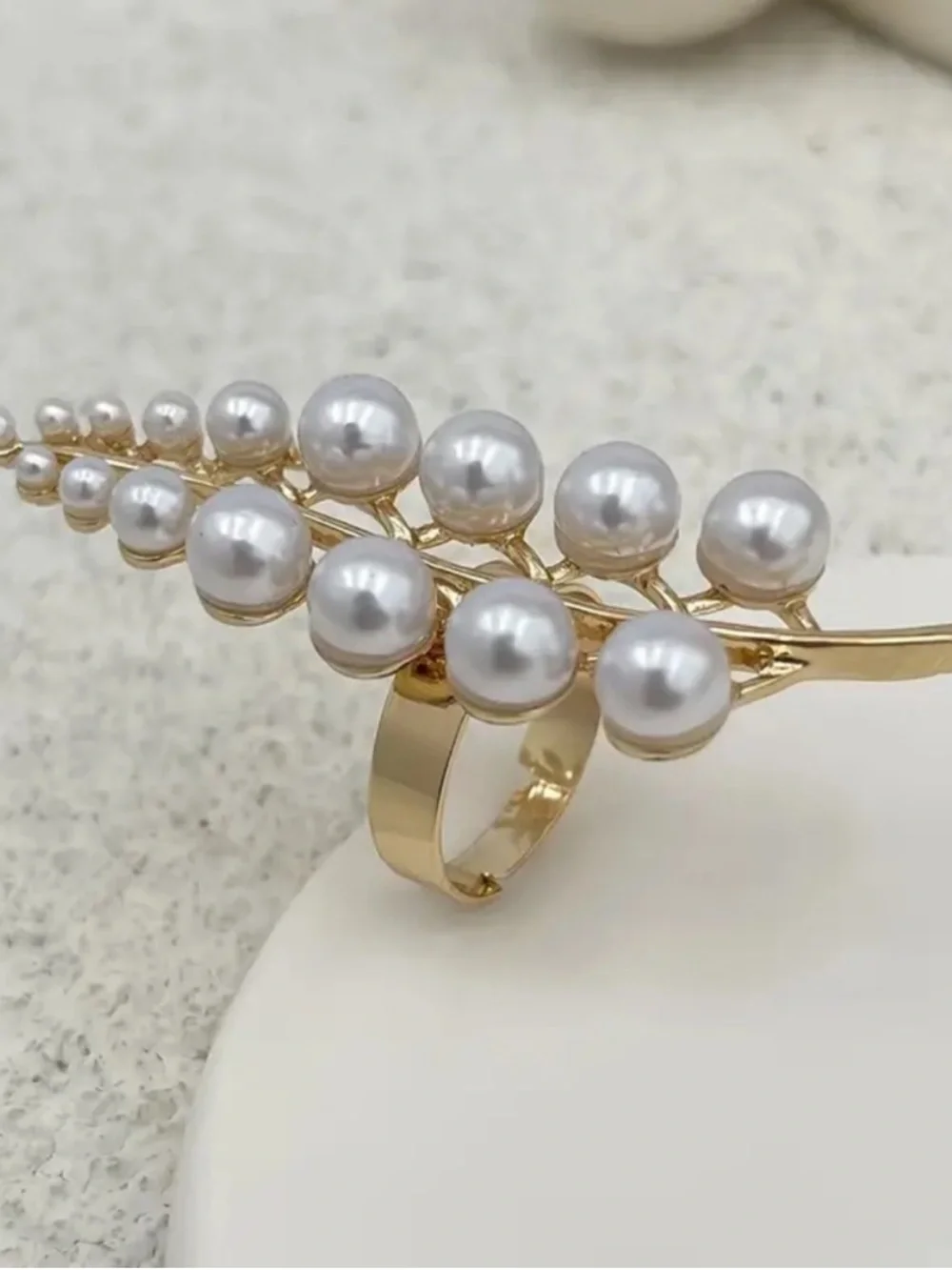 Gold Pearl Branch Statement Ring